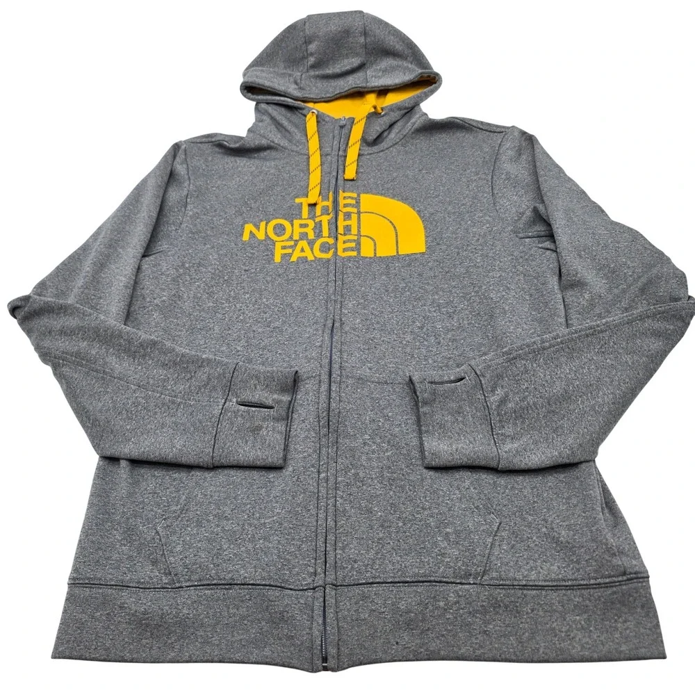 Gorpcore The North Face Full Zip Hoodie Mens Medium Gray Yellow Logo Thumbholes